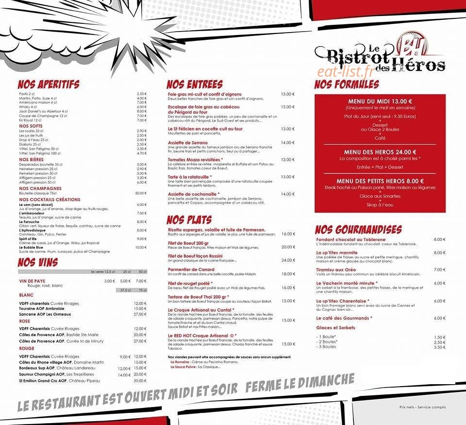 Le Bistrot des Héros BH — carte page 1