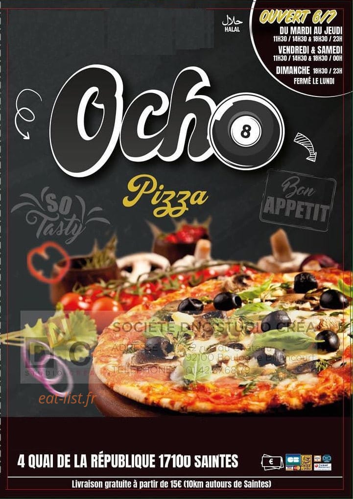 Ocho Pizza — carte page 1