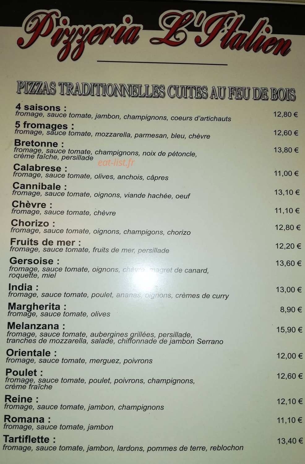 Pizzeria L'Italien — carte page 1