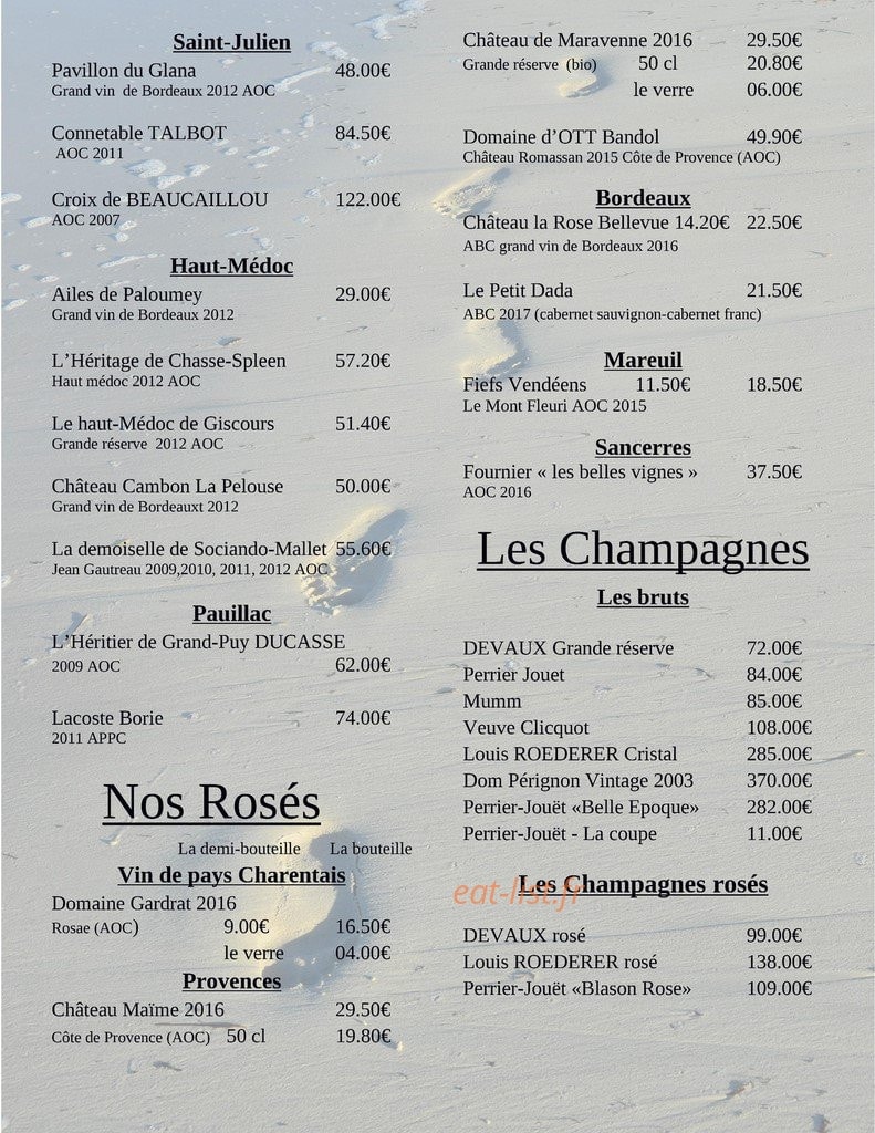 Carte et menu de La Cazuela à Saint Georges de Didonne — Vins rouges suite, rosés et champagnes