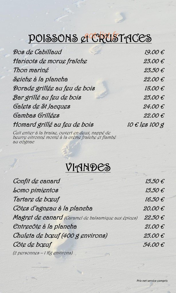 Carte et menu de La Cazuela à Saint Georges de Didonne — Poissons, crustacés et viandes