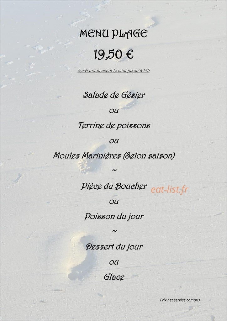 Carte et menu de La Cazuela à Saint Georges de Didonne — Menu plage