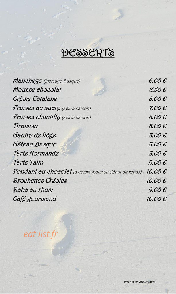 Carte et menu de La Cazuela à Saint Georges de Didonne — Desserts