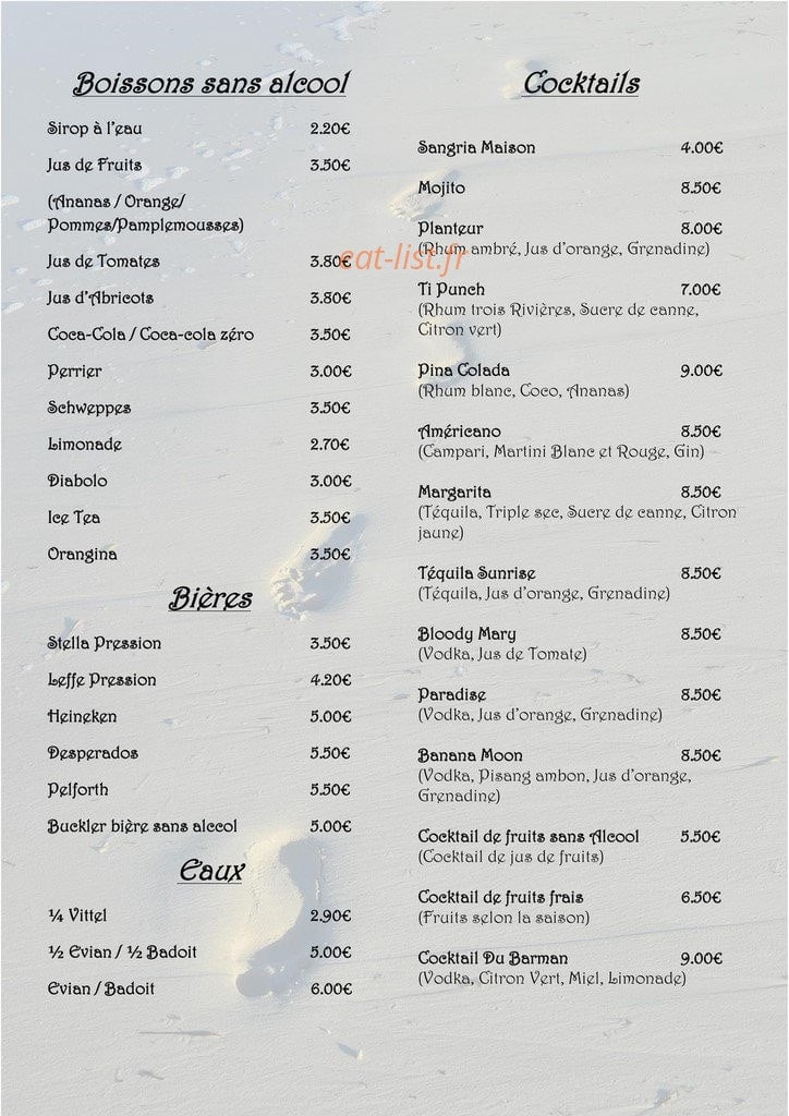 Carte et menu de La Cazuela à Saint Georges de Didonne — Boissons sans alcools, bières, eaux,...