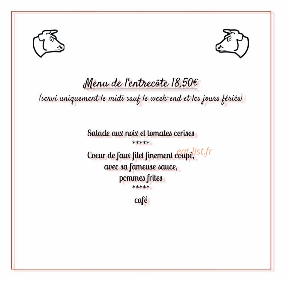 Carte et menu de Le Cardinal des Mers à Saint Georges de Didonne — Exemples de menus de l'entrecôtes