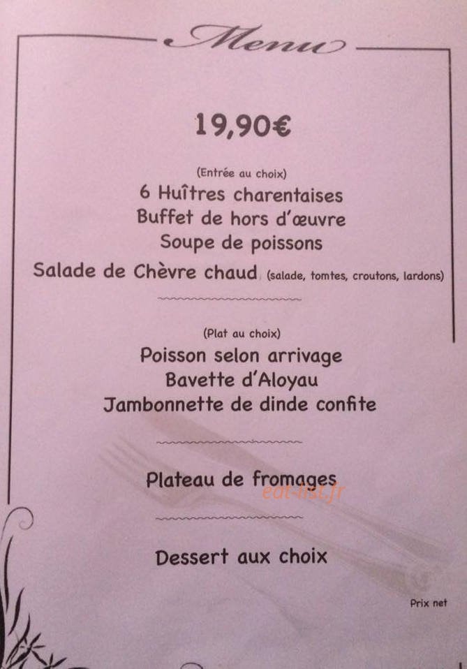 La Taverne Charentaise — carte page 1