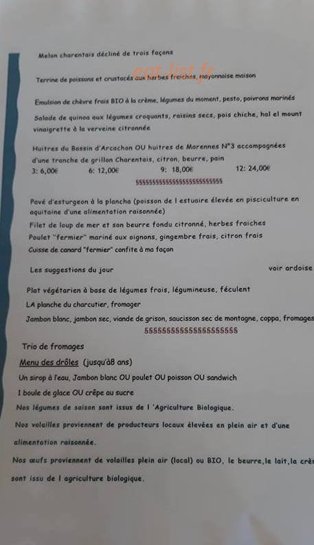 Carte et menu de Les Délices de L'Estuaire à Talmont-sur-Gironde — Menus