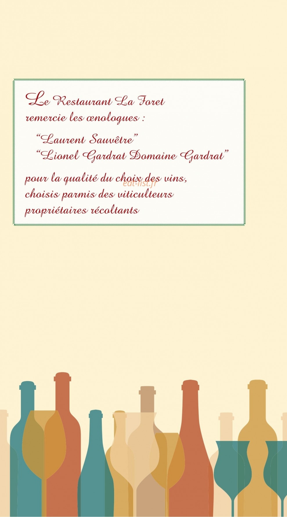 Carte et menu de La Forêt à Meschers sur Gironde — Informations sur les vins