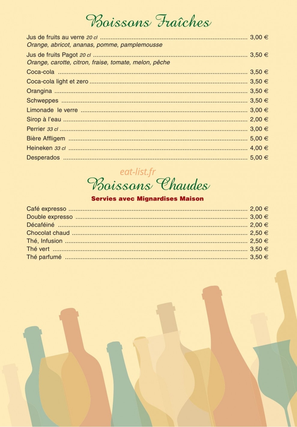 Carte et menu de La Forêt à Meschers sur Gironde — Boissons