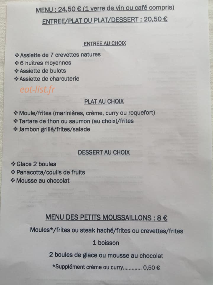 Carte et menu de Les Viviers de L'Océan à Esnandes — Menus