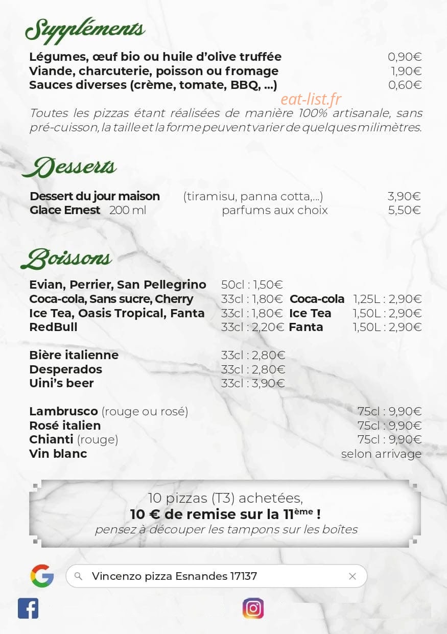 Vincenzo Pizza — carte page 4