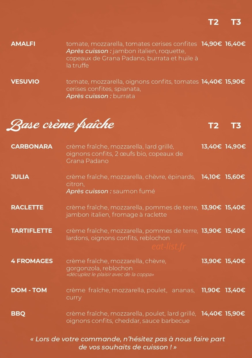 Carte et menu de Vincenzo Pizza à Esnandes — Les pizzas base sauce tomate (suite), pizzas base crème fraîche