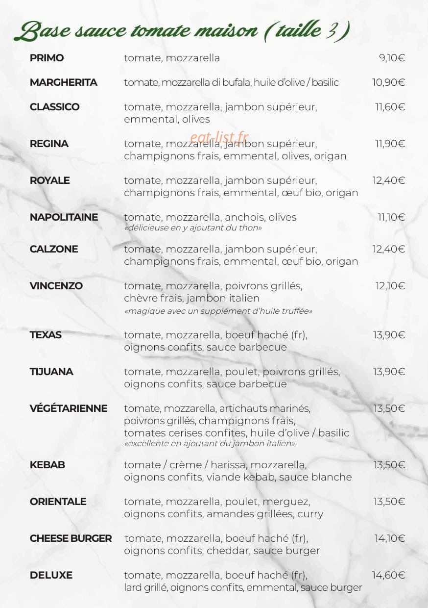 Vincenzo Pizza — carte page 1