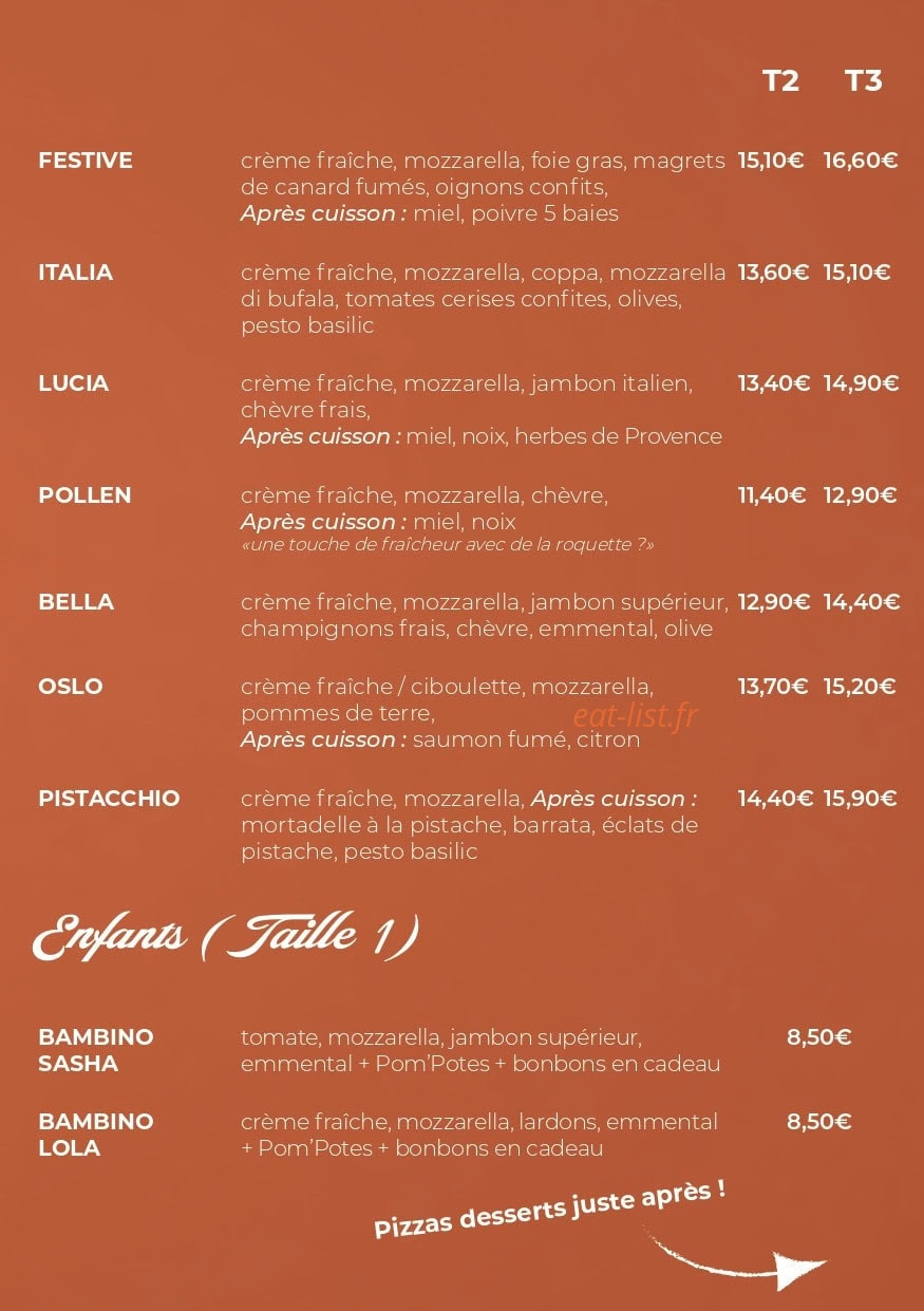 Carte et menu de Vincenzo Pizza à Esnandes — Les pizzas base crème fraîche (suite), enfants
