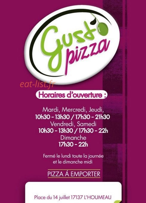 Gusto Pizza — carte page 1