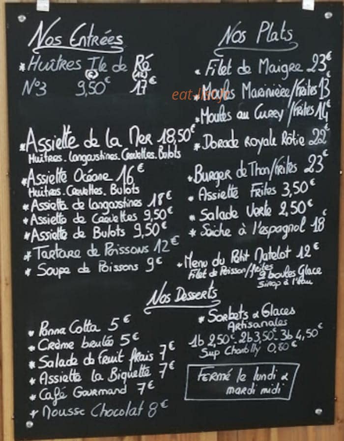 Carte et menu de La Passerelle à L' Houmeau — L'ardoise