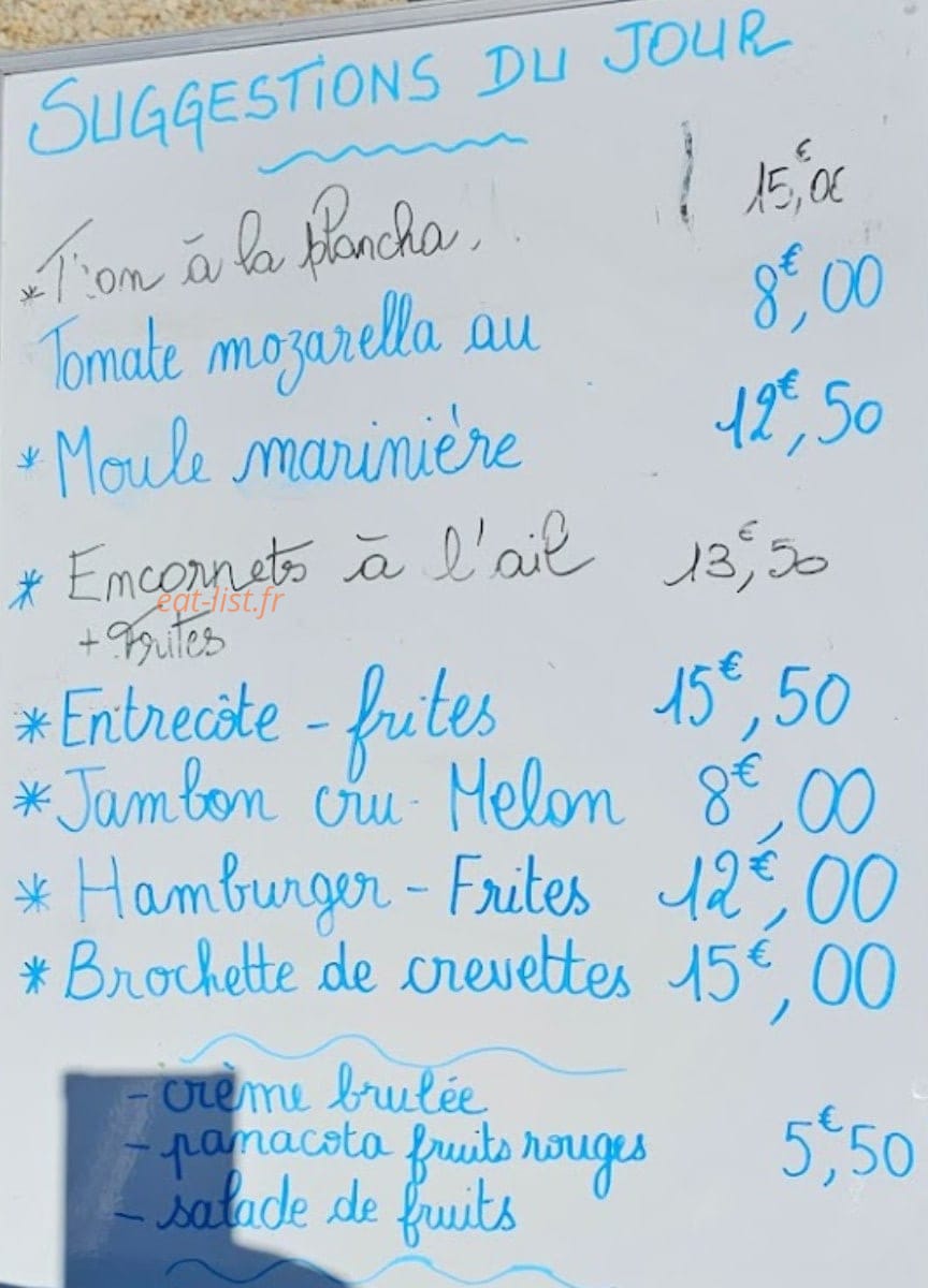 Carte et menu de La Cabane face à la Mer à Marsilly — Exemple de suggestion du jour