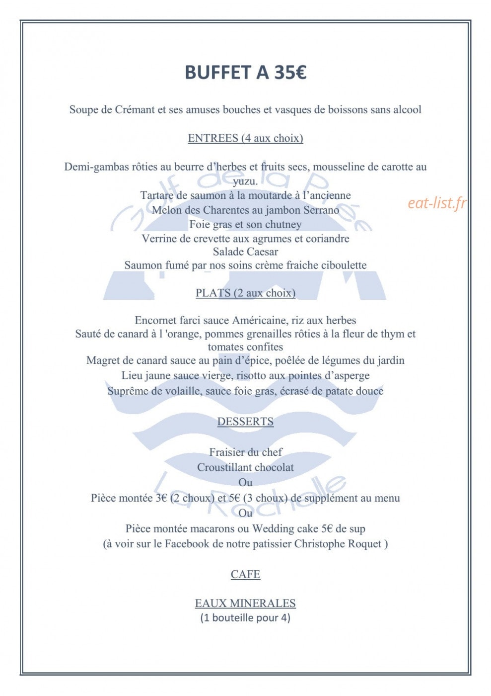 Le restaurant du golf de la Prée — carte page 6