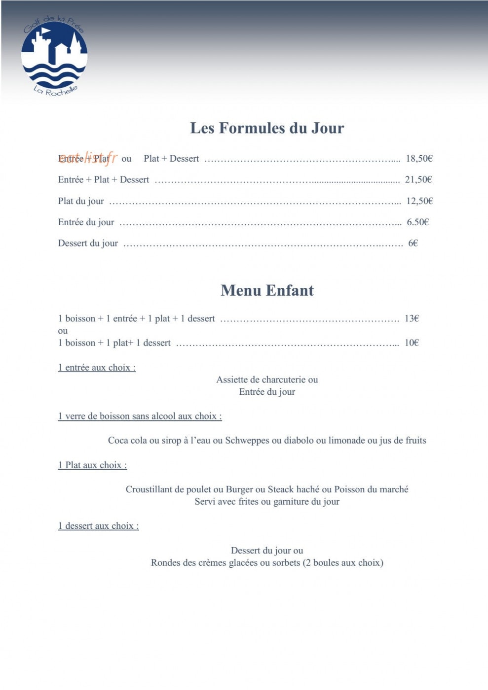 Le restaurant du golf de la Prée — carte page 2
