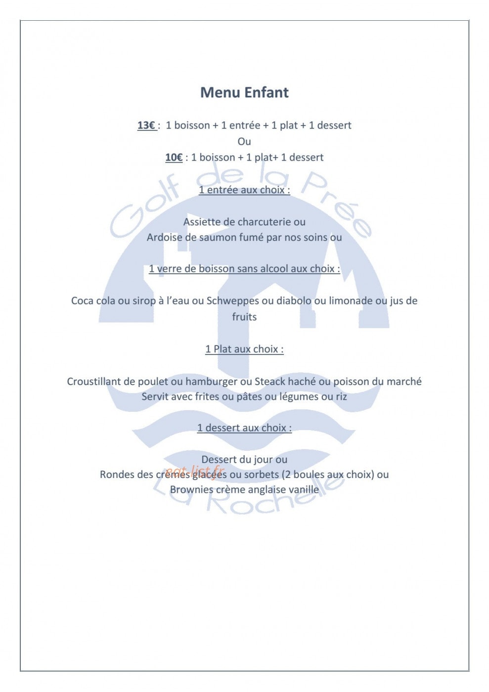 Le restaurant du golf de la Prée — carte page 9