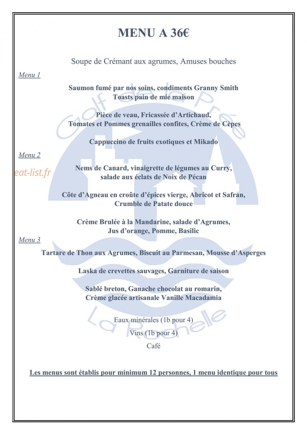 Le restaurant du golf de la Prée — carte page 8