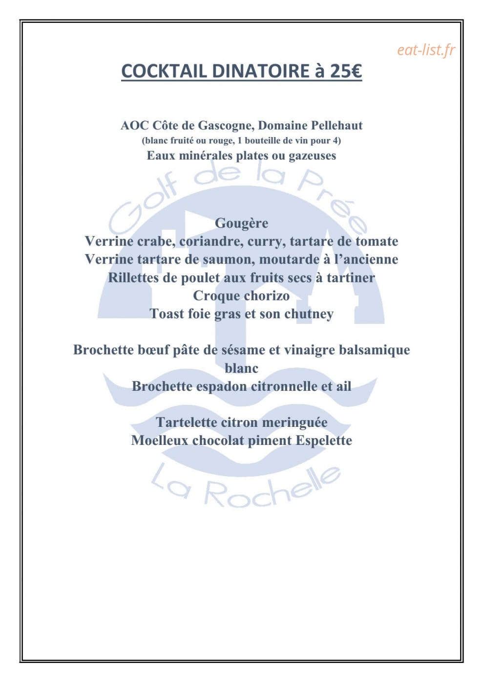 Le restaurant du golf de la Prée — carte page 4