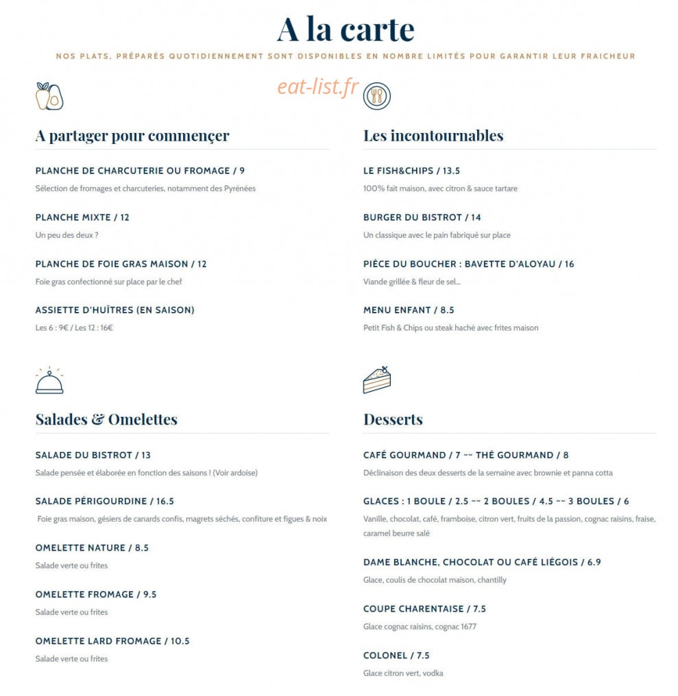 Bistrot de la Place — carte page 2