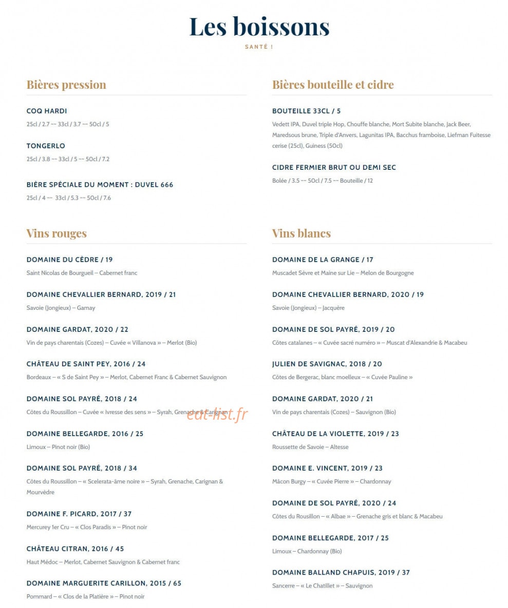 Bistrot de la Place — carte page 3
