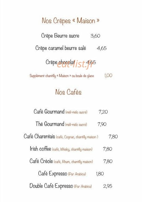 Carte et menu de Port Lauzières à Nieul sur Mer — Crêpes maison et cafés