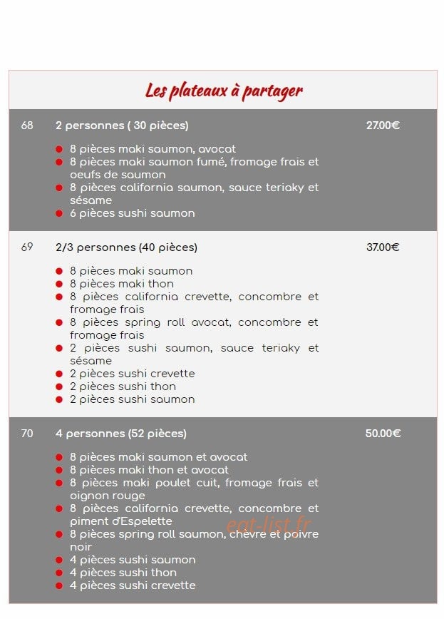 Carte et menu de Sushi Village à Nieul sur Mer — Plateaux à partager