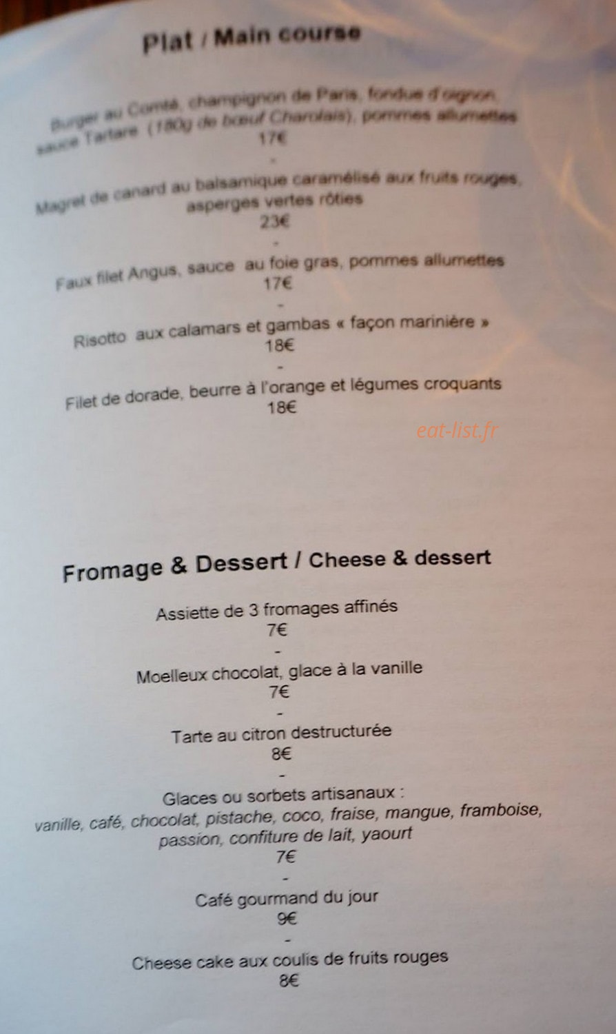 L'Aubreçay chez Moustache — carte page 1