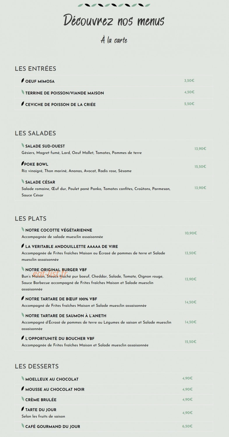 Bistrot l'Olivier — carte page 1