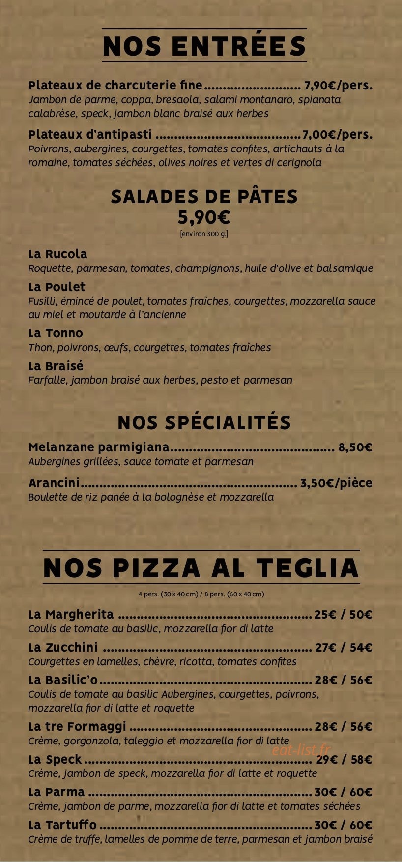Chez Basilic'o — carte page 1