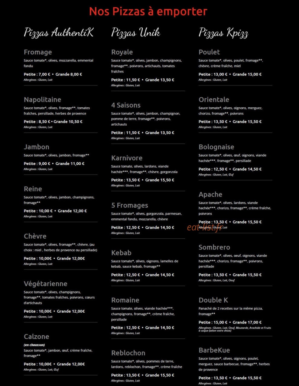 Kpizz — carte page 1