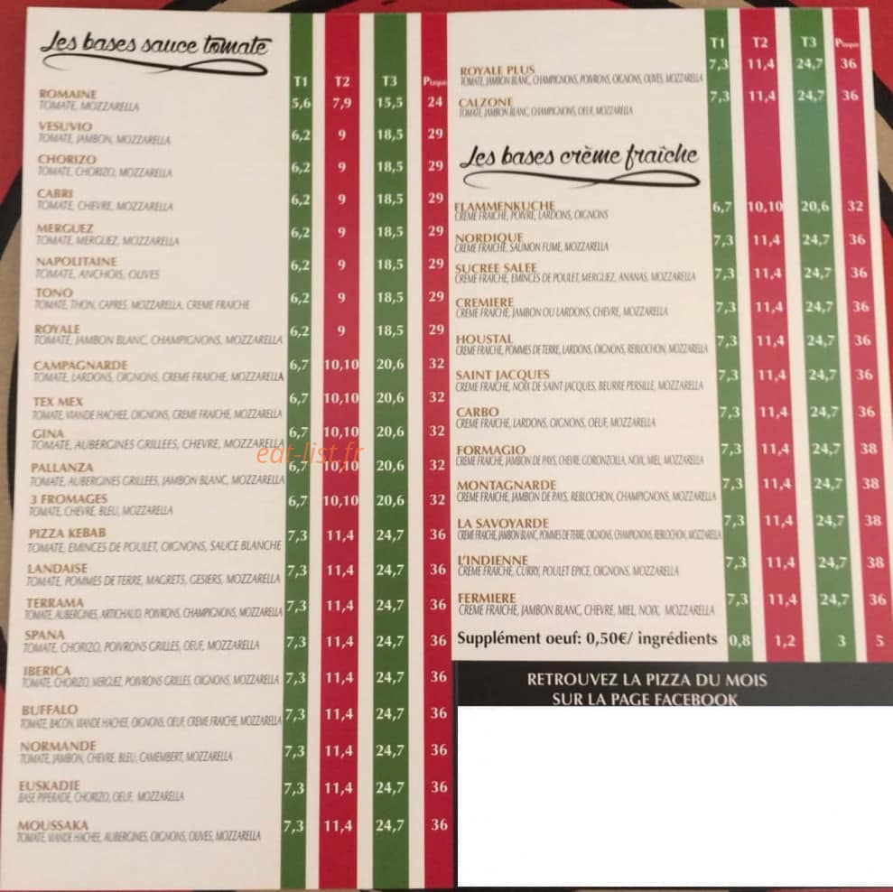 L'Houstal de la Pizza — carte page 1