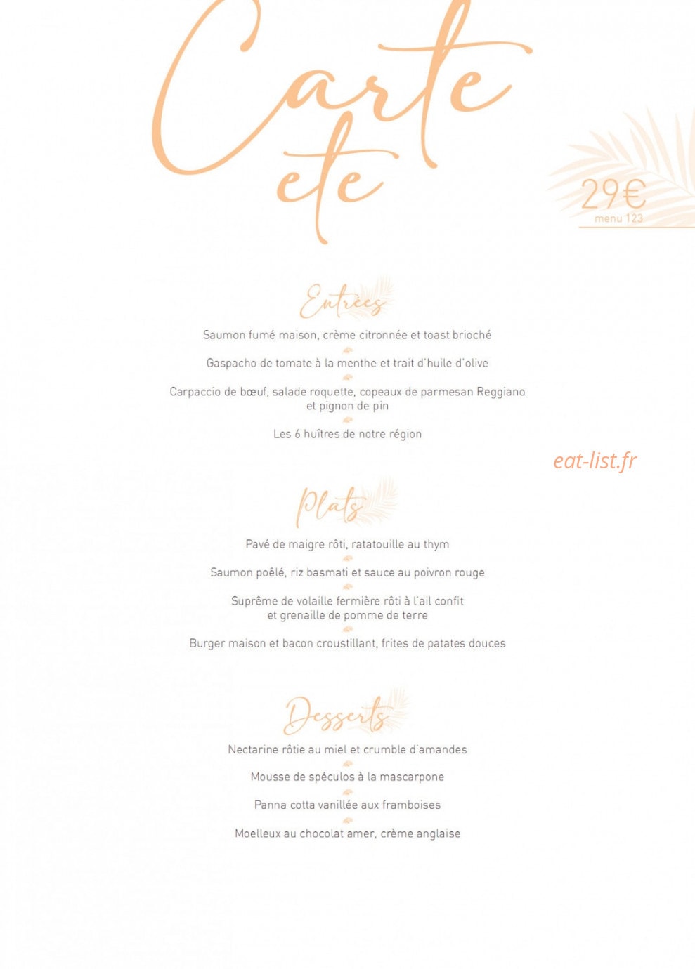 Le 123 Restaurant — carte page 1