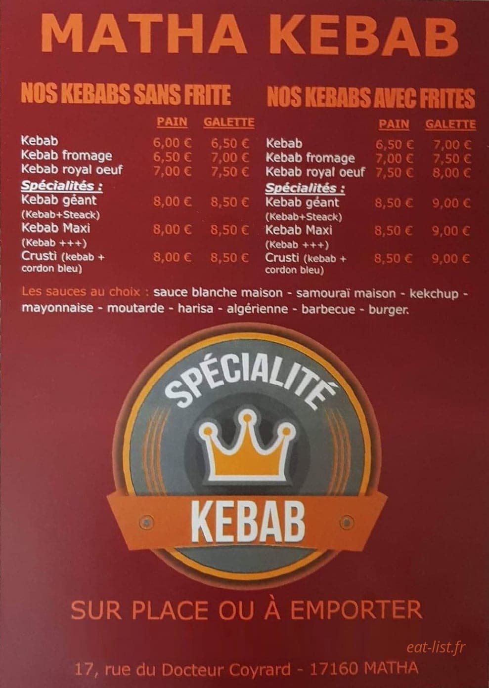 Matha Kebab — carte page 2