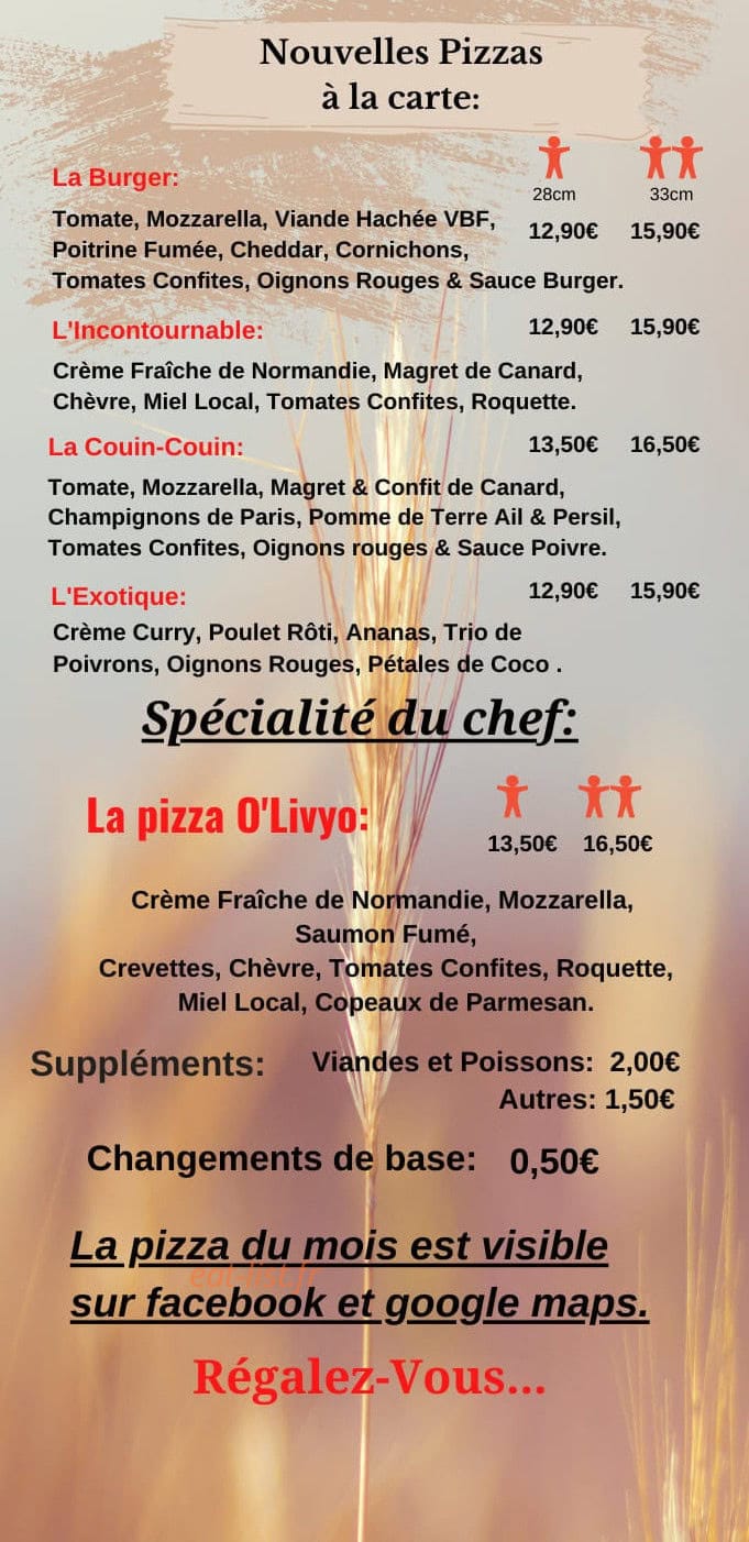 O'Livyo Pizzas — carte page 4