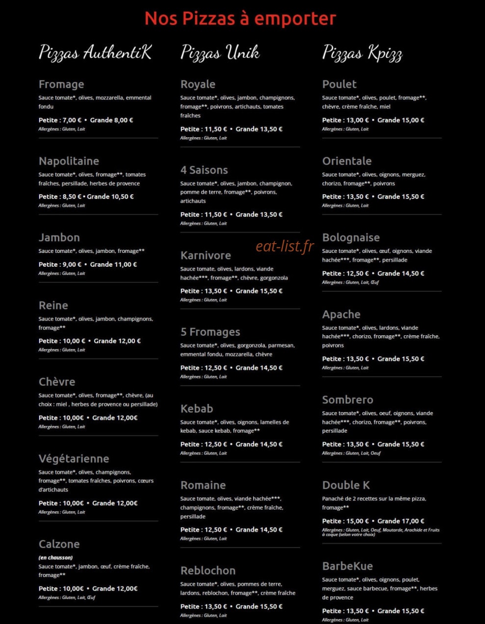 Kpizz — carte page 1