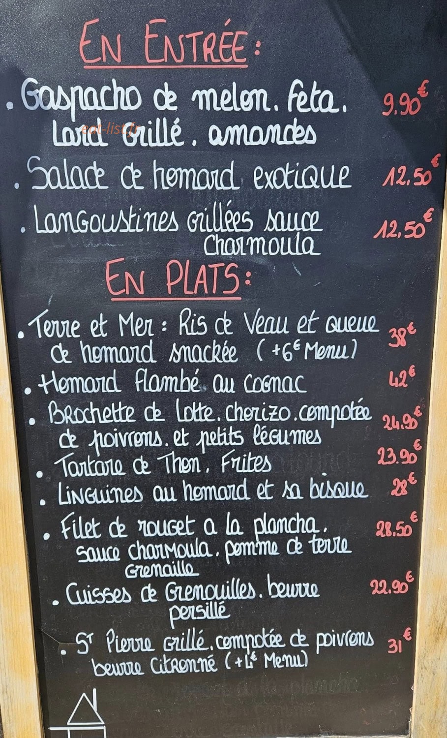 Carte et menu de Jules et Julie à Saint Georges d'Oleron — Les entrées et plats