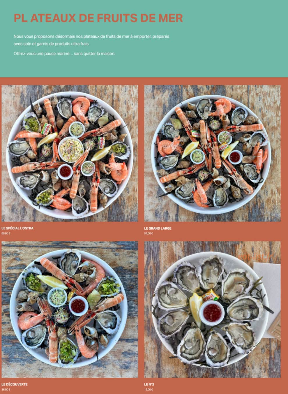 Carte et menu de L'Ostra à Saint Georges d'Oleron — Plateaux de fruits de mer