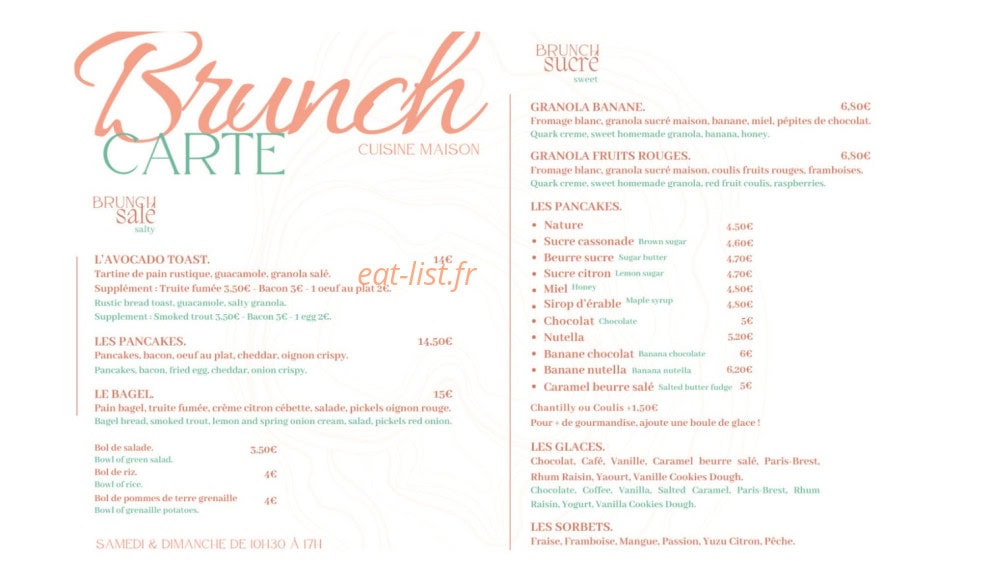 Carte et menu de L'Ostra à Saint Georges d'Oleron — Brunch