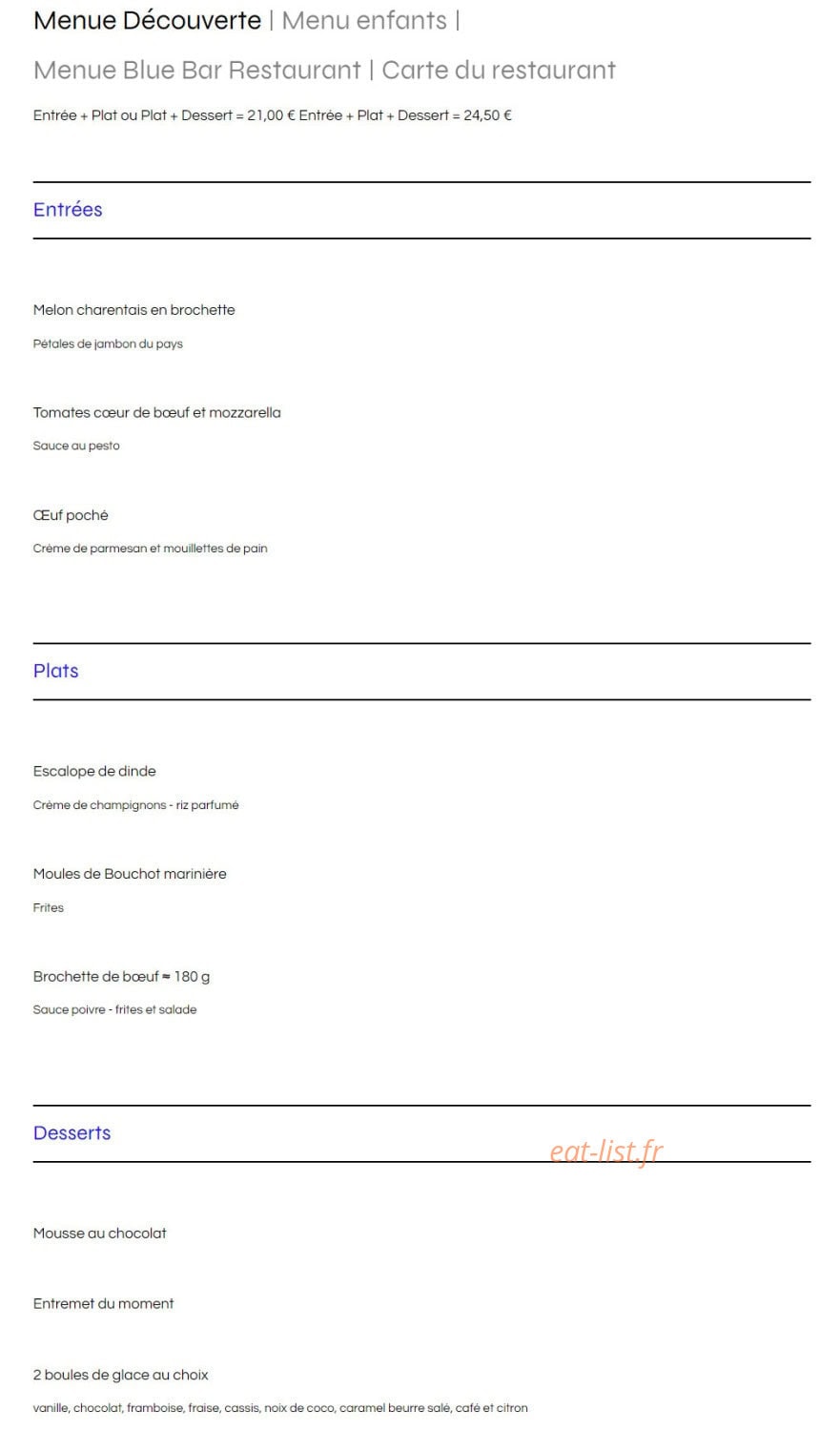 Blue Bar — carte page 2