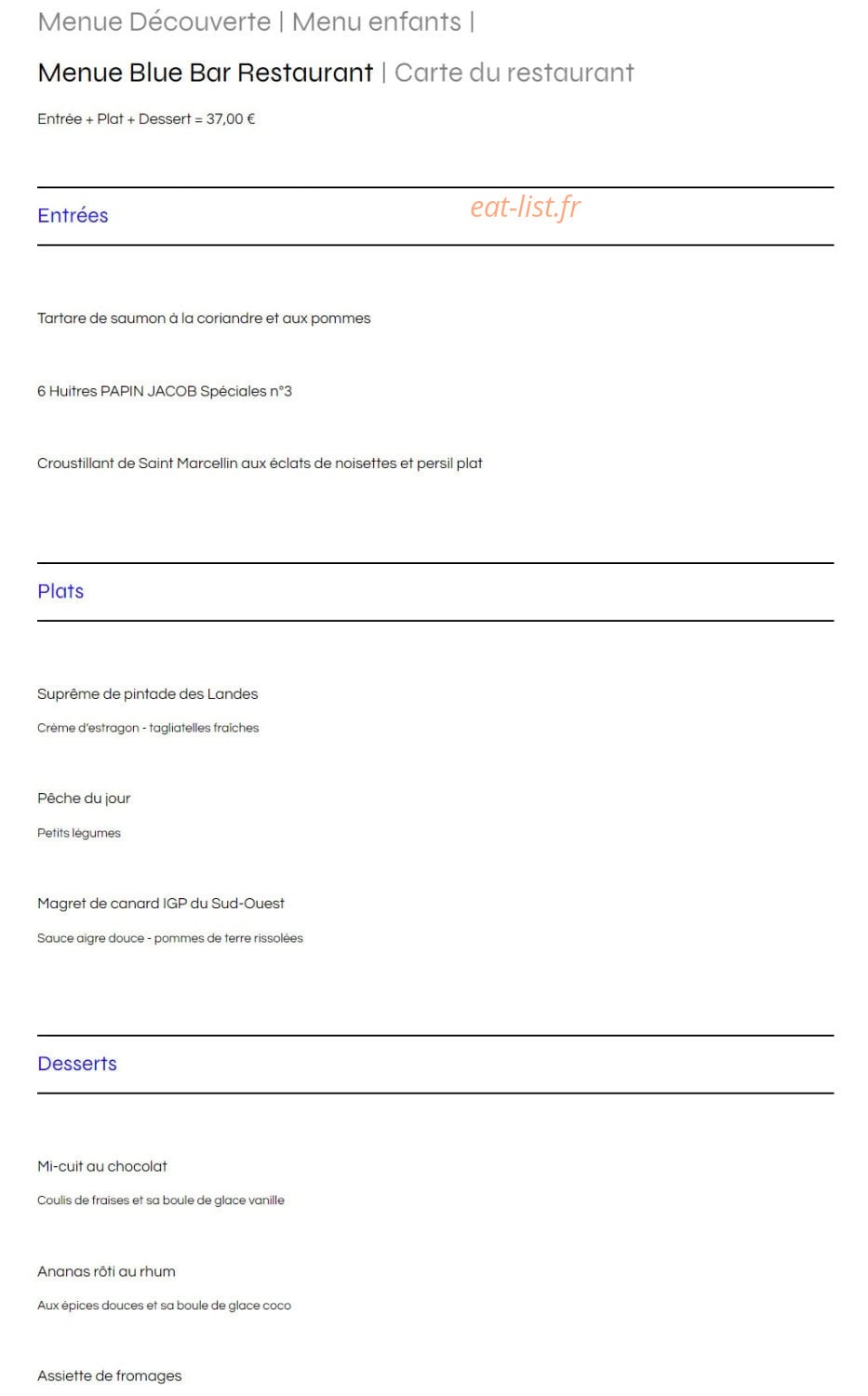 Blue Bar — carte page 4