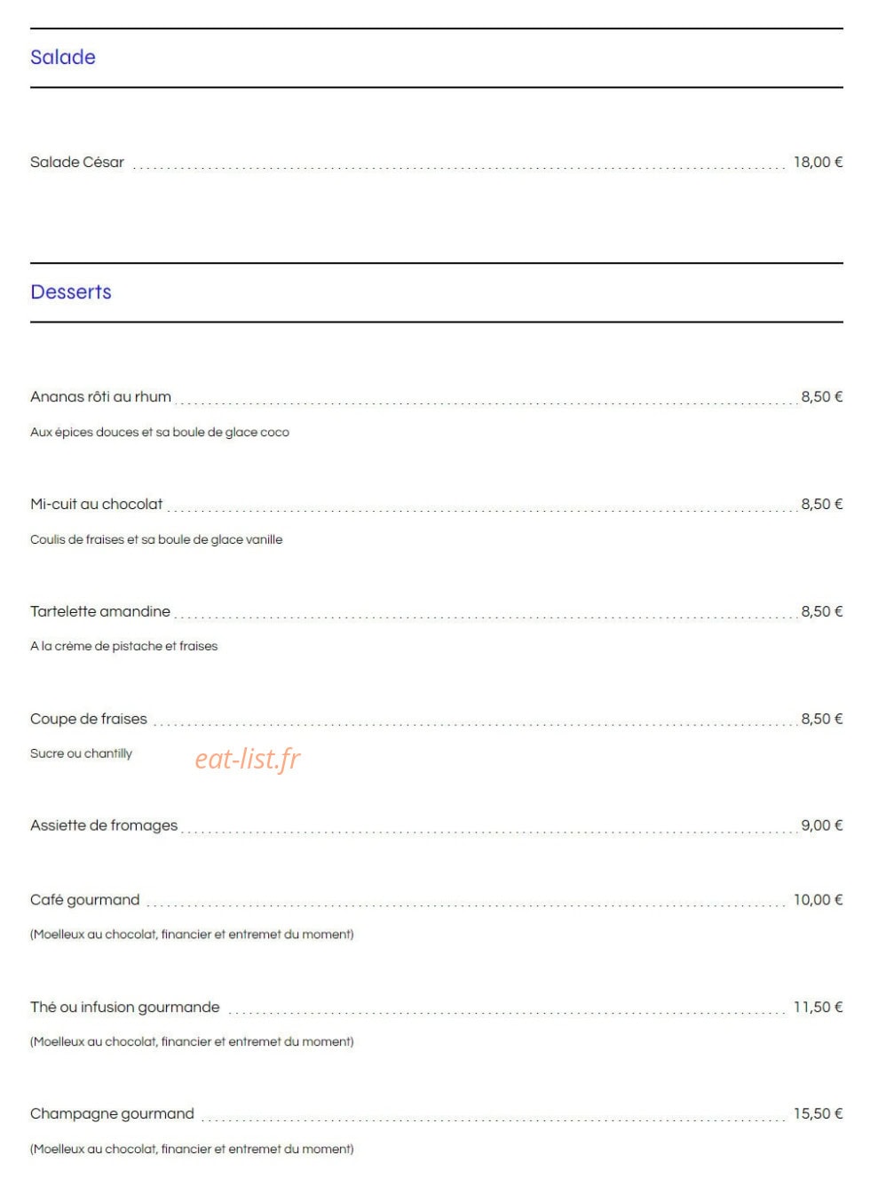 Blue Bar — carte page 8