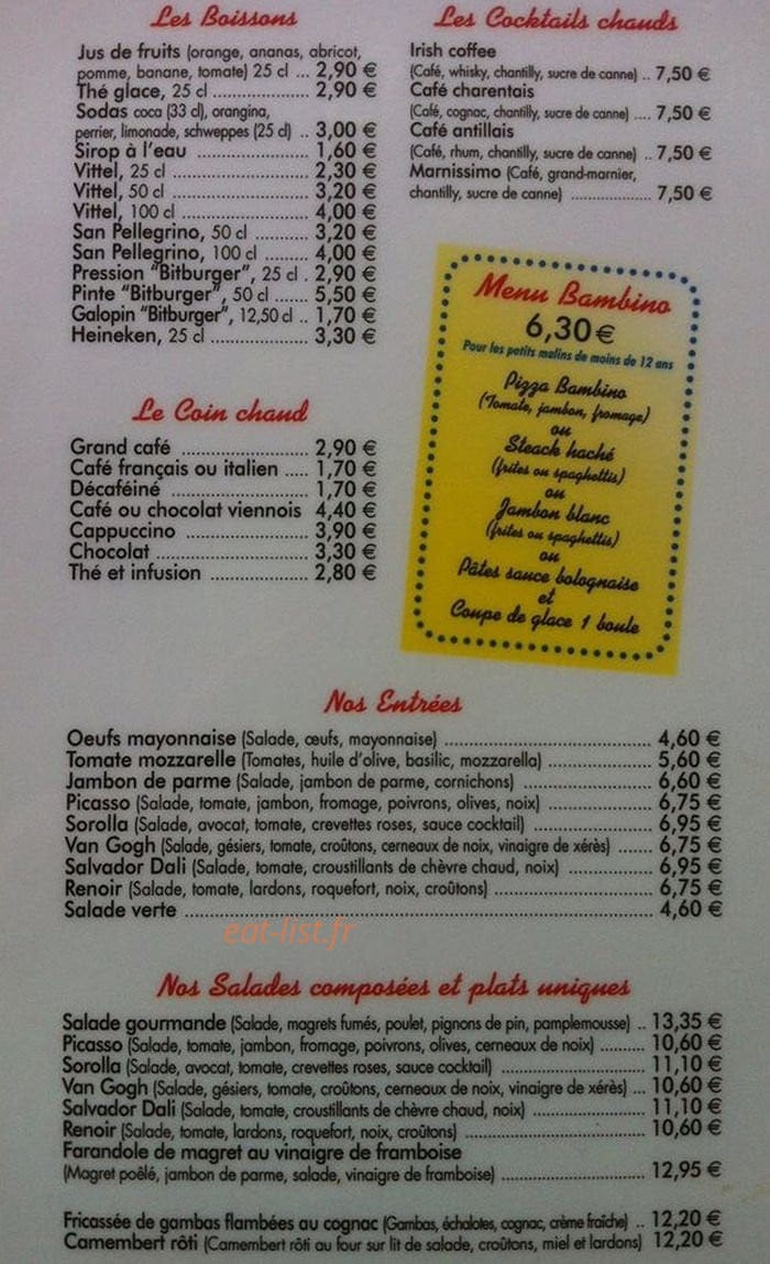 Le bistrot des arts — carte page 2