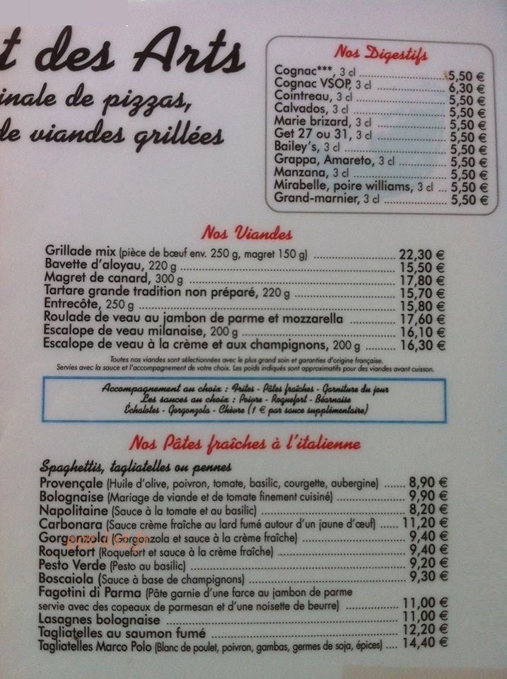 Le bistrot des arts — carte page 3