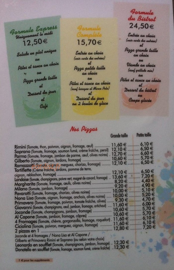 Le bistrot des arts — carte page 1