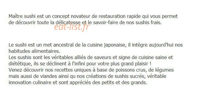 Le Maître Sushi — carte page 1