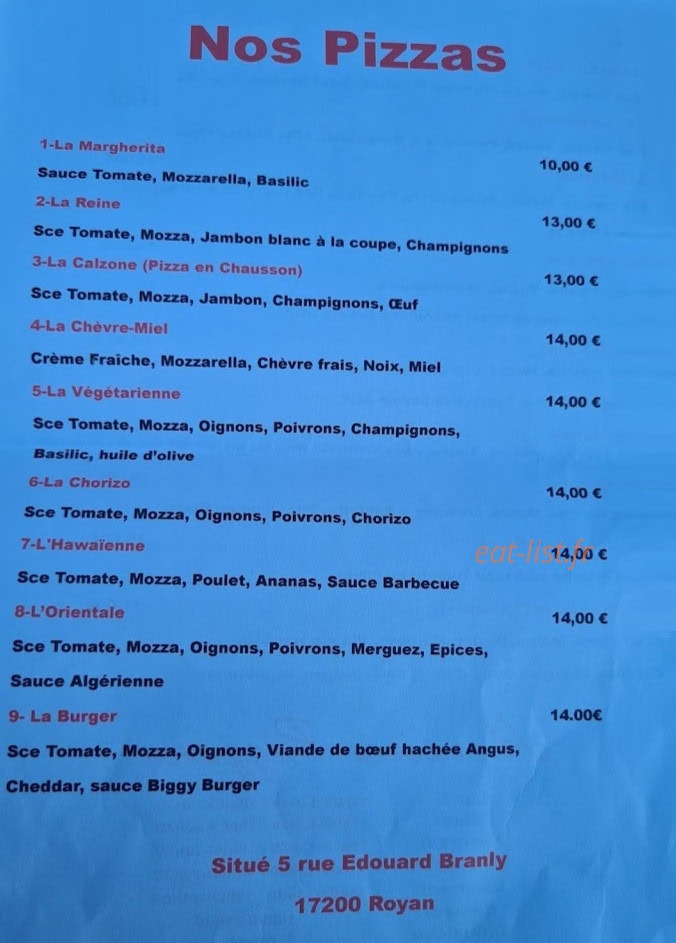 Pizzana — carte page 1